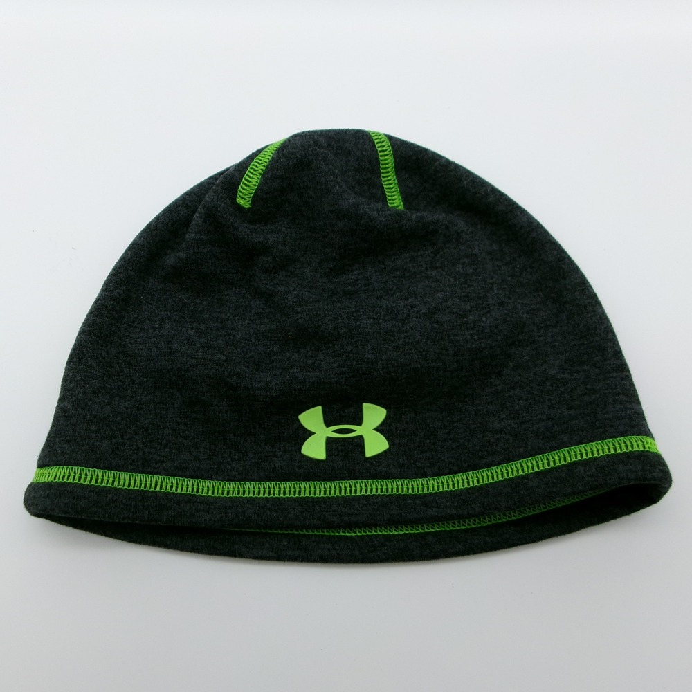 Under Armour Storm 1 ColdGear Infrared Beanie Gray Lime Green Hat Mens OSFA
